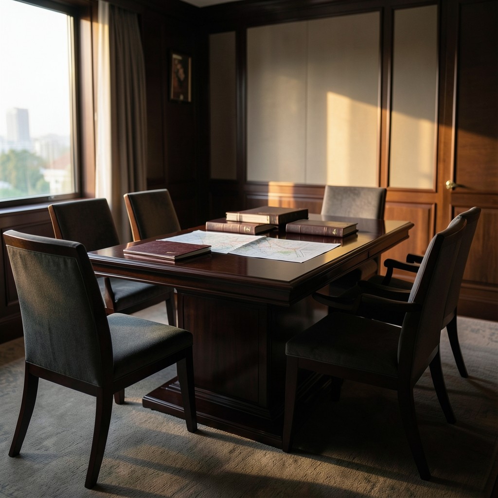 Quiet meeting room near Songprapa Road with scorecard binders and corridor maps